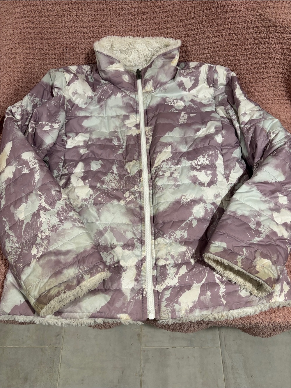 The North Face kids lilac & Cream & light sky blue Sherpa-Trim Jacket
